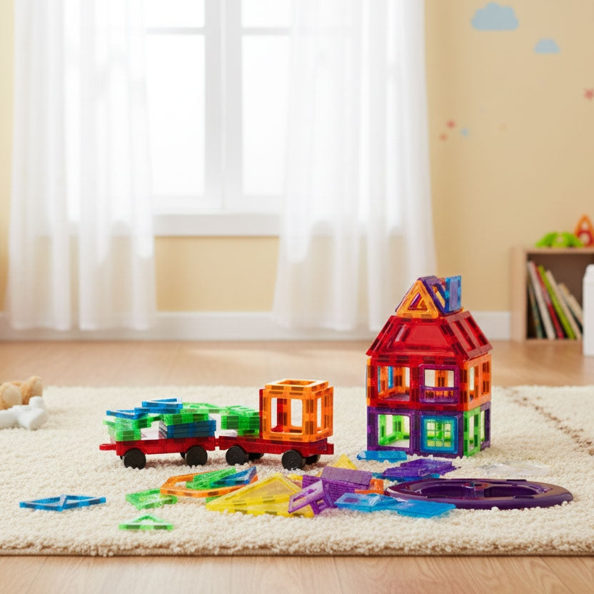 Magnetic Building Blocks Set, 106 Pieces, 3D Construction