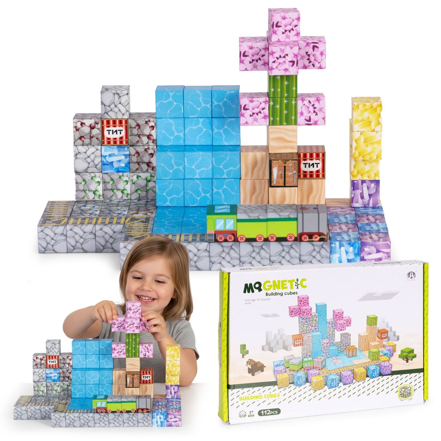 Magnetic Building Blocks Set, 112 Pieces, Ages 3+