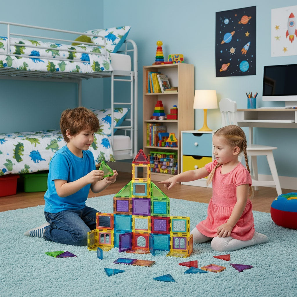 Magnetic Building Blocks Set, 130 Pieces, 3D & Vehicle Creation