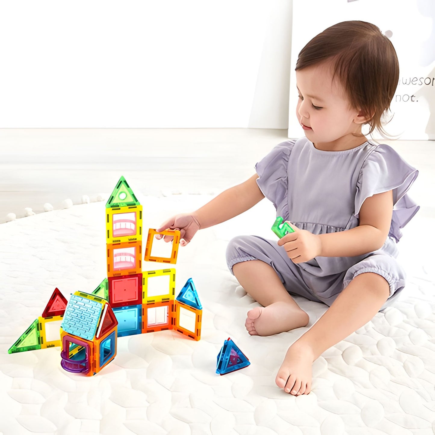 Magnetic Building Blocks Set, 130 Pieces, 3D & Vehicle Creation