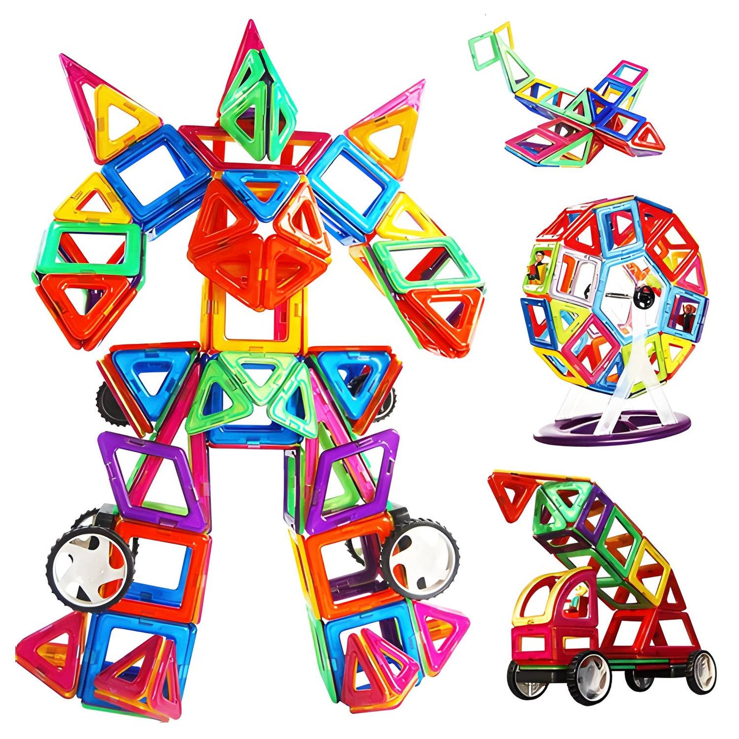 Magnetic Building Blocks Set, 130 Pieces, 3D & Vehicle Creation