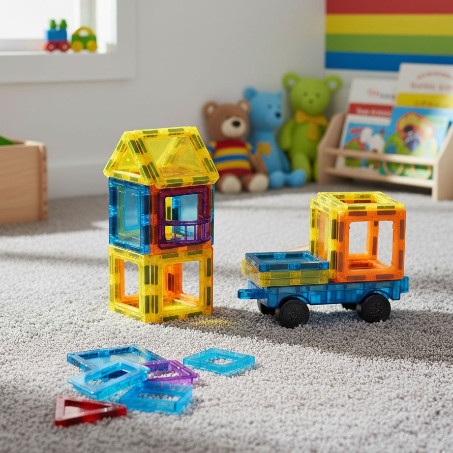 Magnetic Building Blocks Set, 45 Pieces, 3D & Vehicle Play