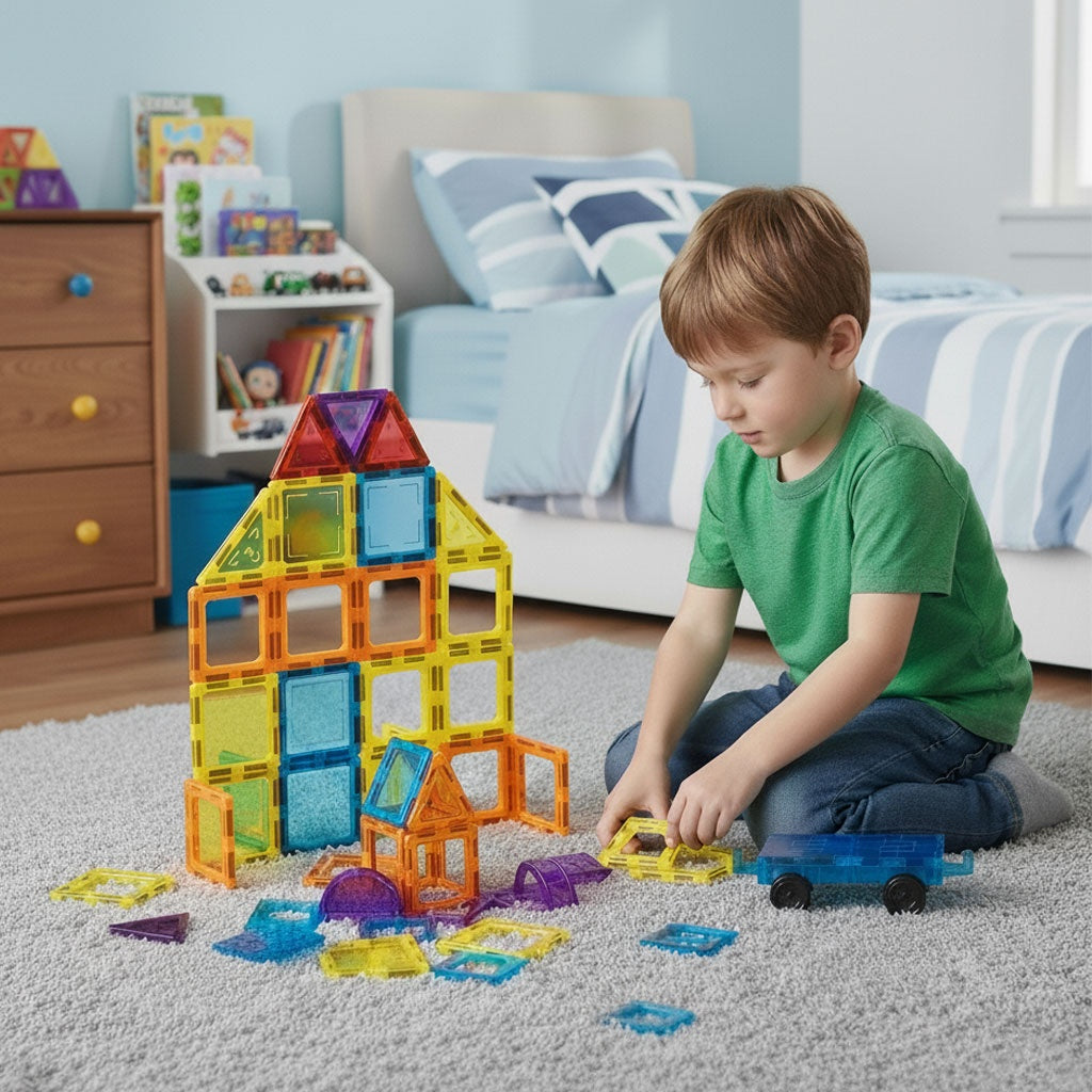 Magnetic Building Blocks Set, 45 Pieces, 3D & Vehicle Play