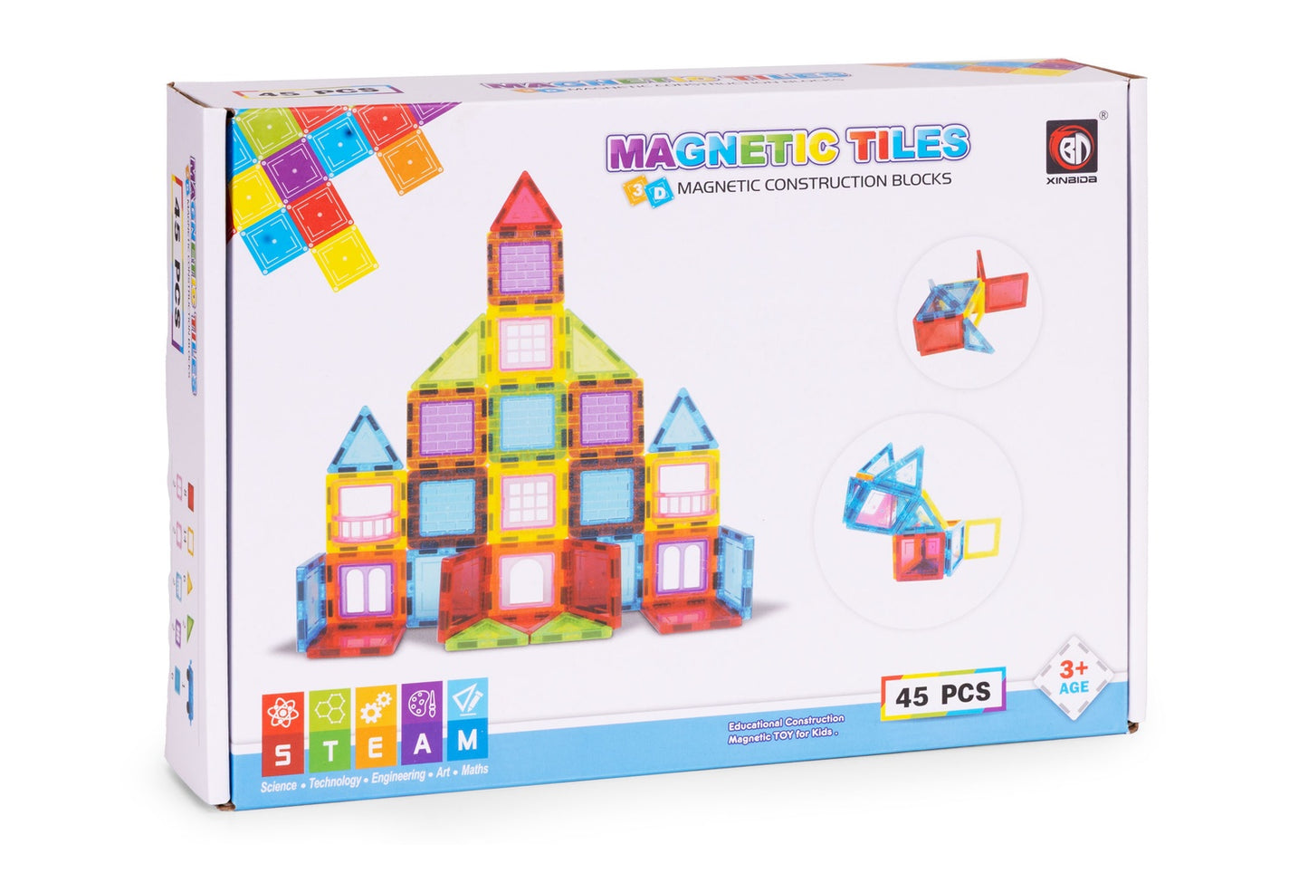 Magnetic Building Blocks Set, 45 Pieces, 3D & Vehicle Play