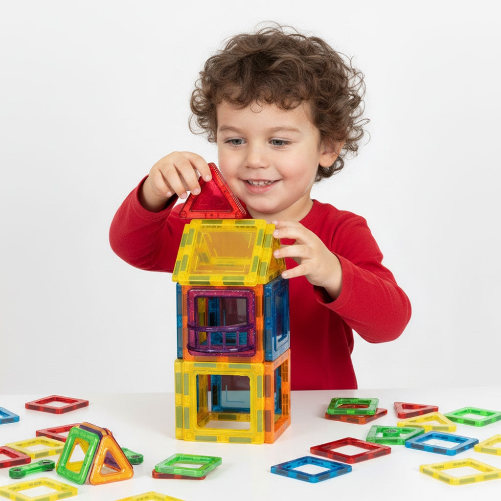 Magnetic Building Blocks Set, 45 Pieces, 3D & Vehicle Play