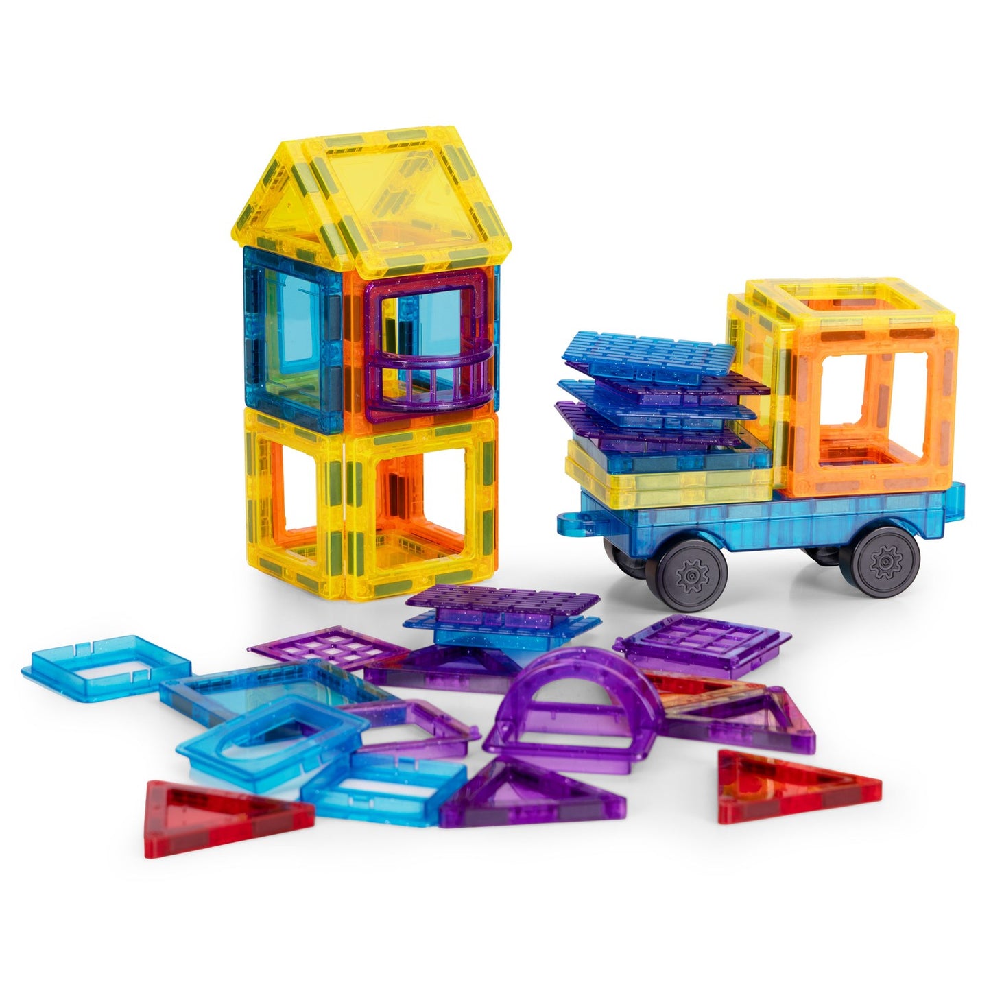 Magnetic Building Blocks Set, 45 Pieces, 3D & Vehicle Play