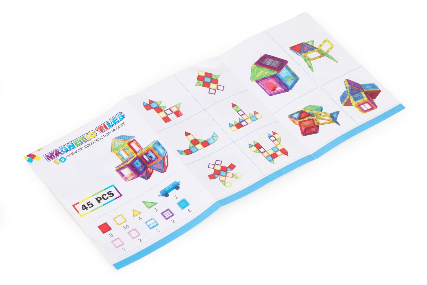 Magnetic Building Blocks Set, 45 Pieces, 3D & Vehicle Play