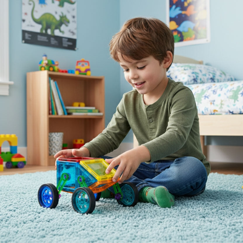 Magnetic Building Blocks Set – 48 Pieces, 3D & Vehicle Play