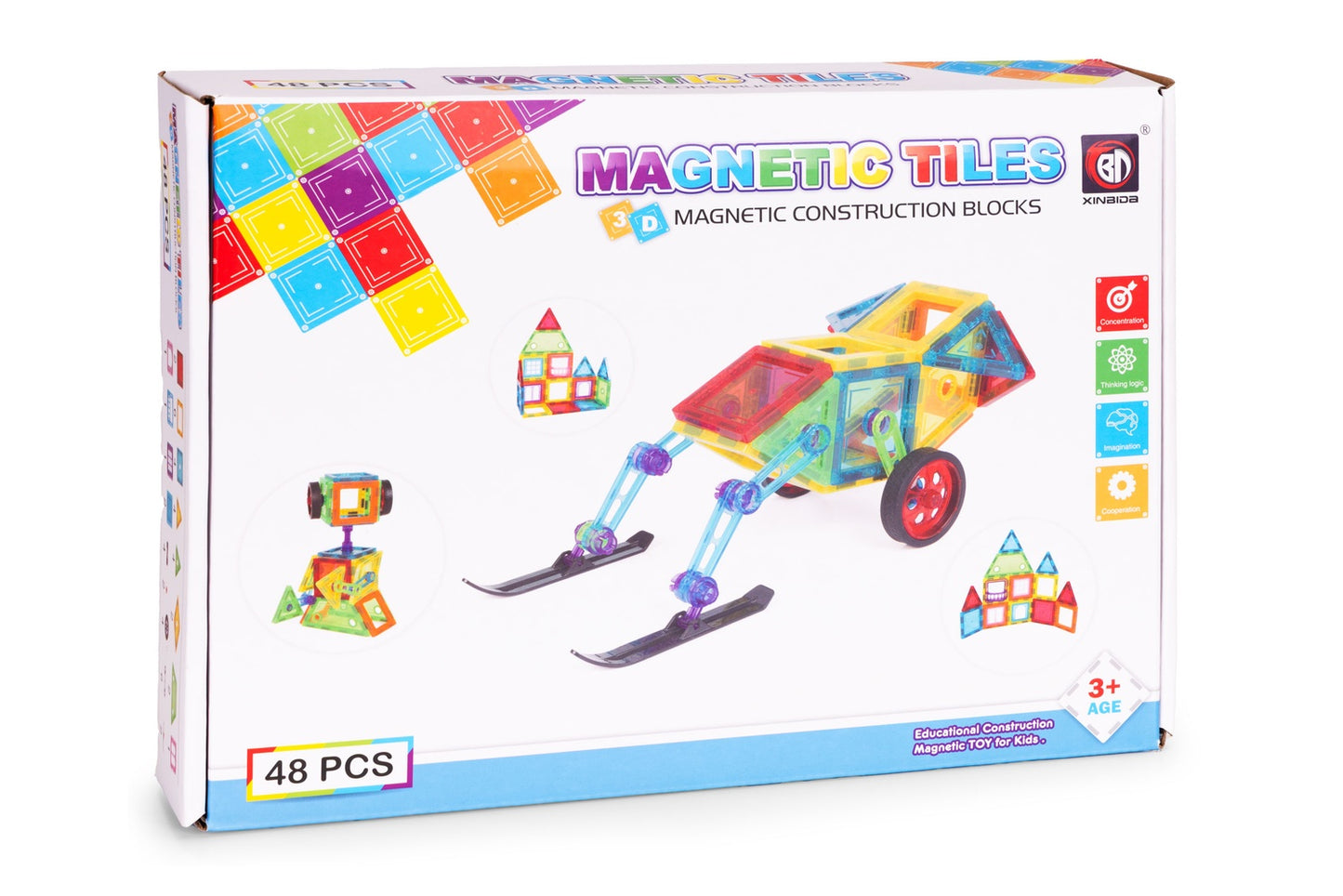 Magnetic Building Blocks Set – 48 Pieces, 3D & Vehicle Play