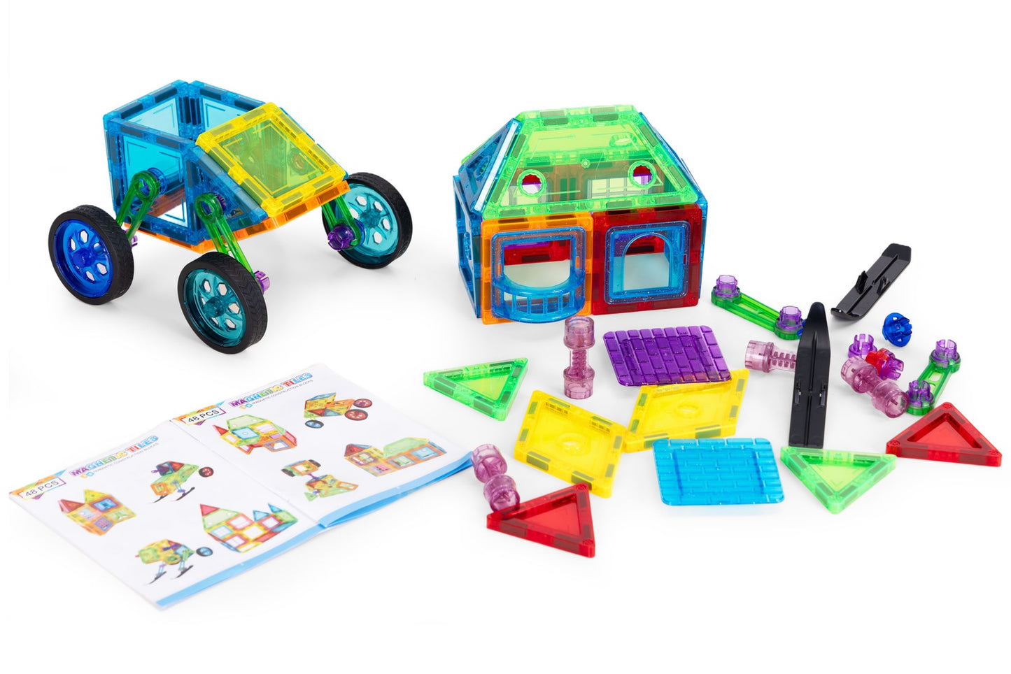 Magnetic Building Blocks Set – 48 Pieces, 3D & Vehicle Play