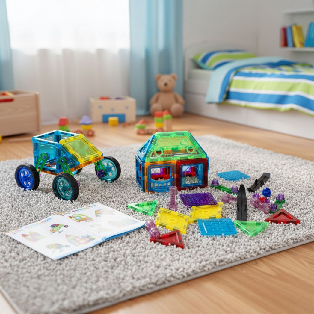 Magnetic Building Blocks Set – 48 Pieces, 3D & Vehicle Play