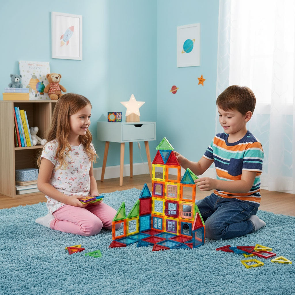 Magnetic Building Blocks Set, 70 Pieces, 3D Construction