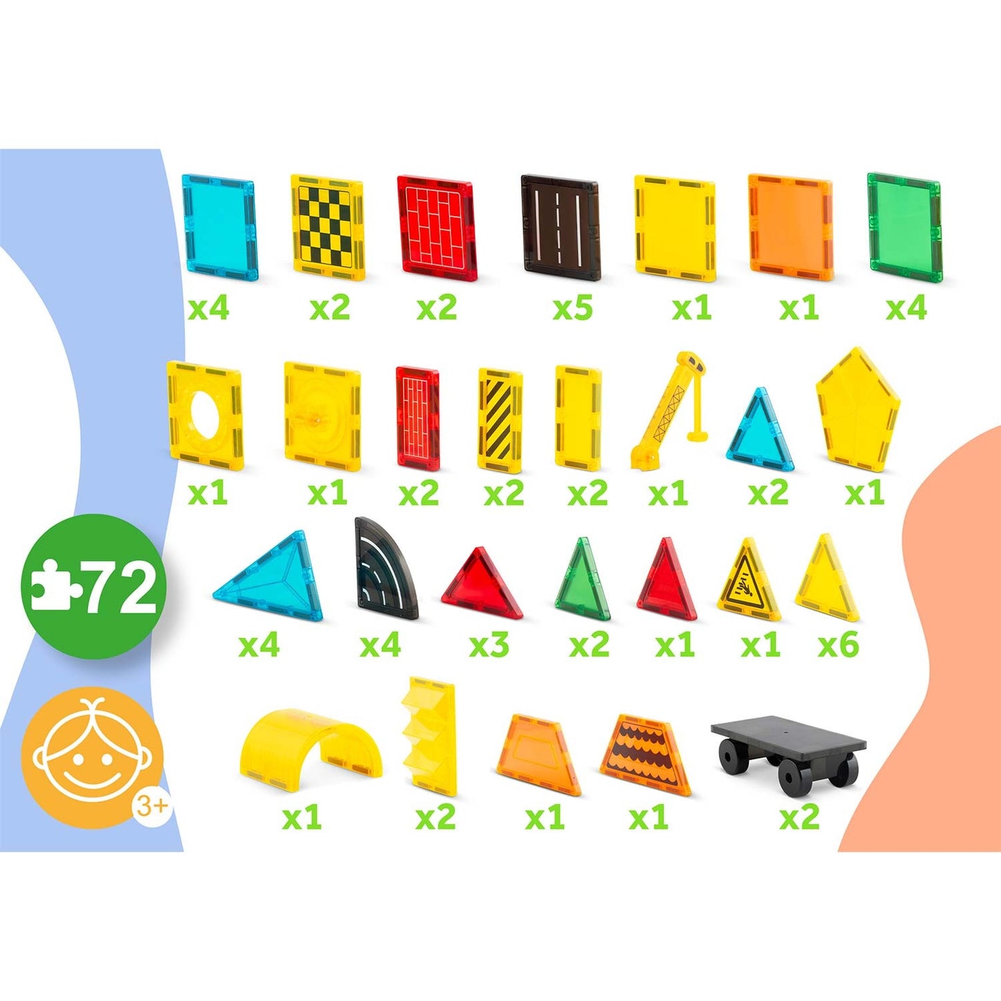 Magnetic Building Blocks Set, 72 Pieces, Educational Toy