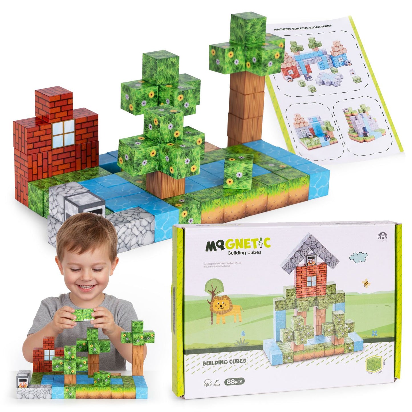 Magnetic Building Blocks Set, 88 Pieces for Kids 3+