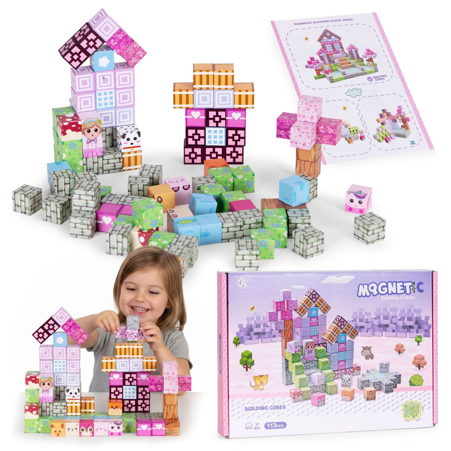 Magnetic Building Blocks Set for Kids, 113 Pieces