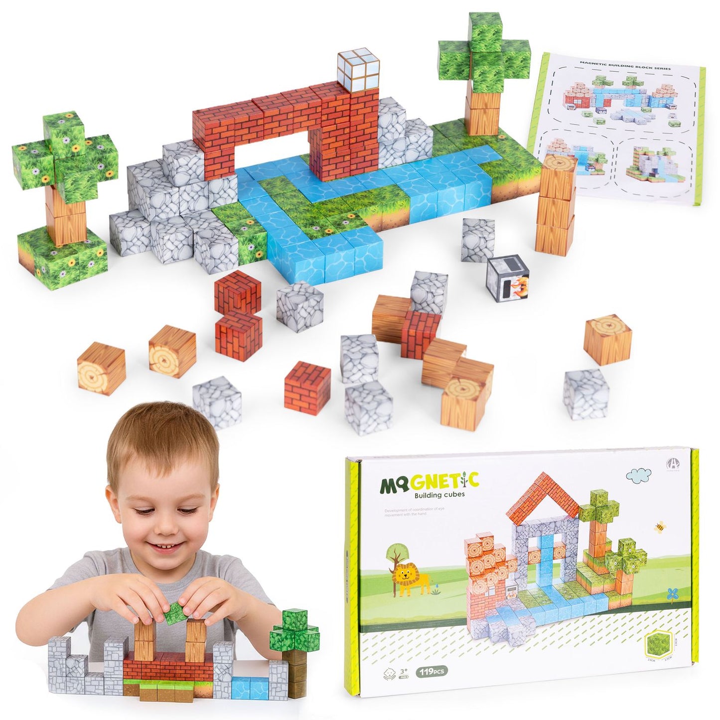 Magnetic Building Blocks Set for Kids, 119 Pieces