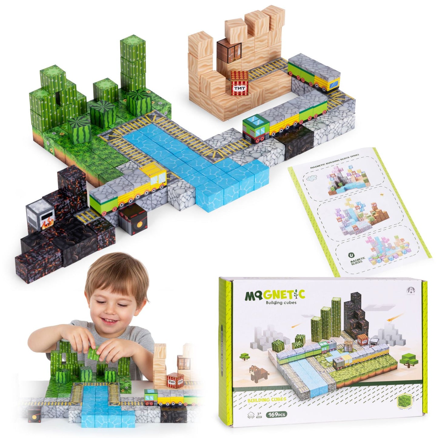 Magnetic Building Blocks Set for Kids, 169 Pieces