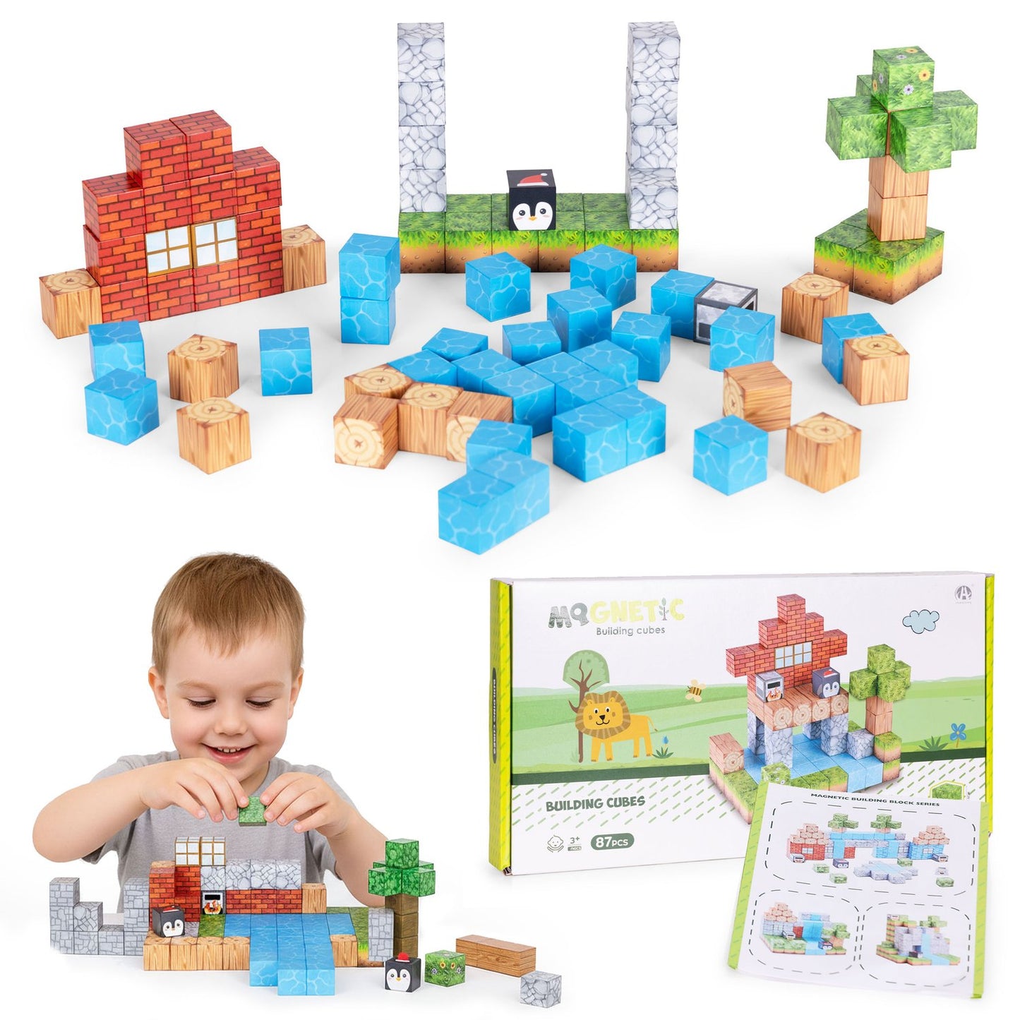 Magnetic Building Blocks Set for Kids, 87 Pieces