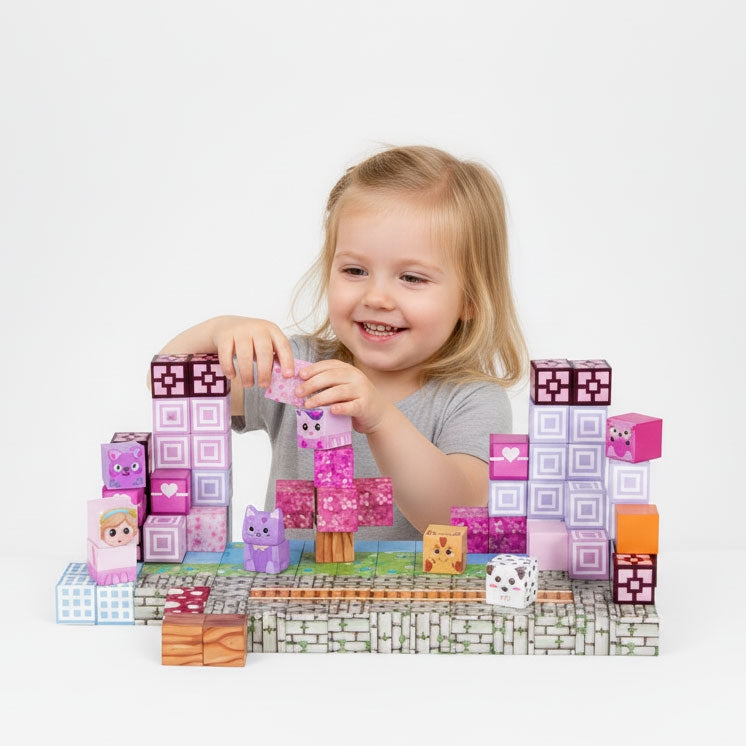 Magnetic Building Blocks for Kids, 140 Pieces, Pink