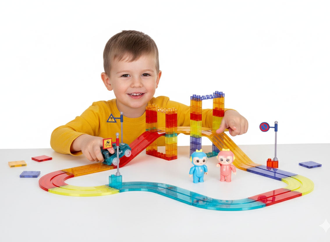 Magnetic Car Track Set with 154 Pieces & LED Cars