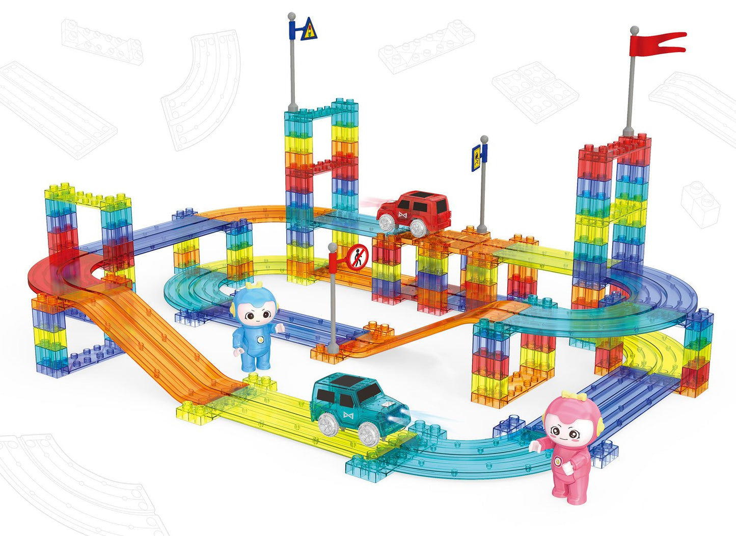 Magnetic Car Track Set with 154 Pieces & LED Cars