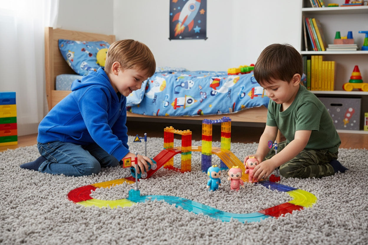 Magnetic Car Track Set with 154 Pieces & LED Cars