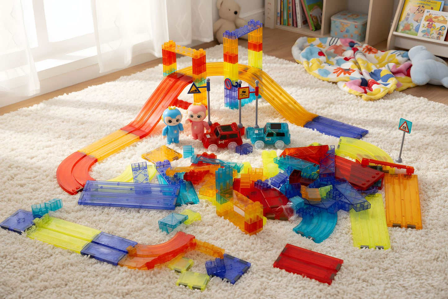 Magnetic Car Track Set with 154 Pieces & LED Cars