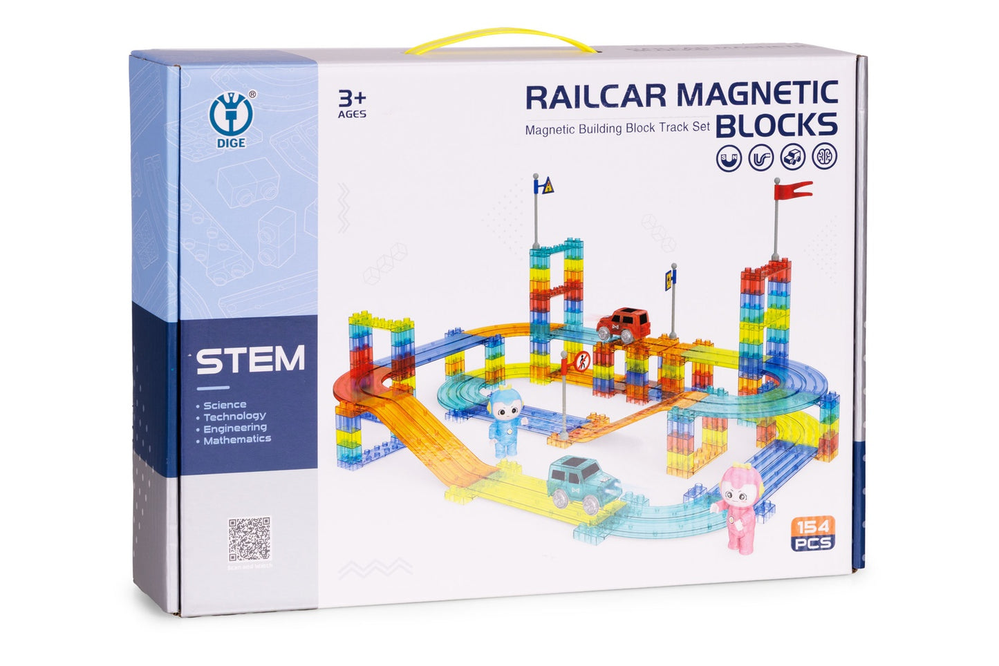 Magnetic Car Track Set with 154 Pieces & LED Cars