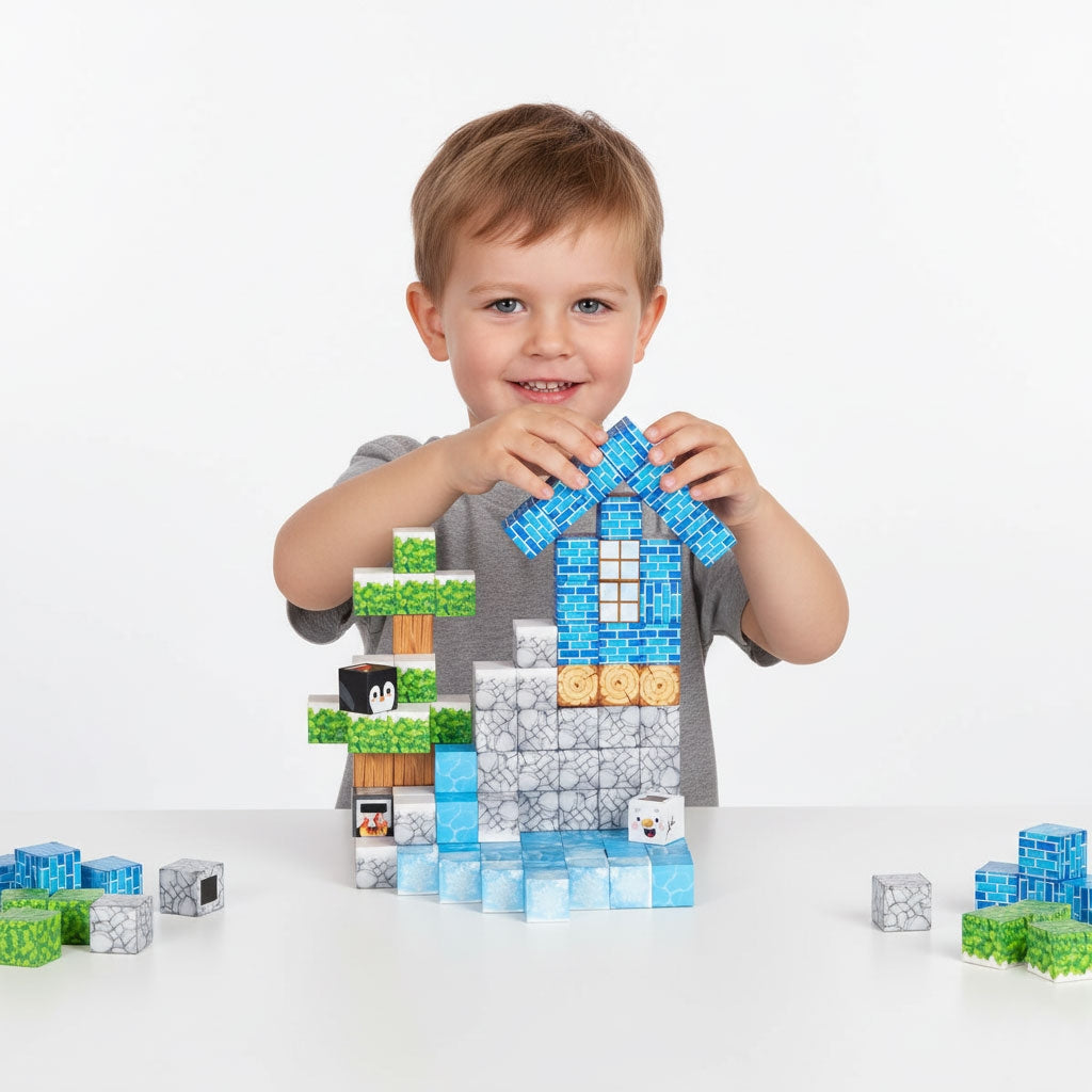 Magnetic Construction Blocks Set, 124 Pieces, Ages 3+
