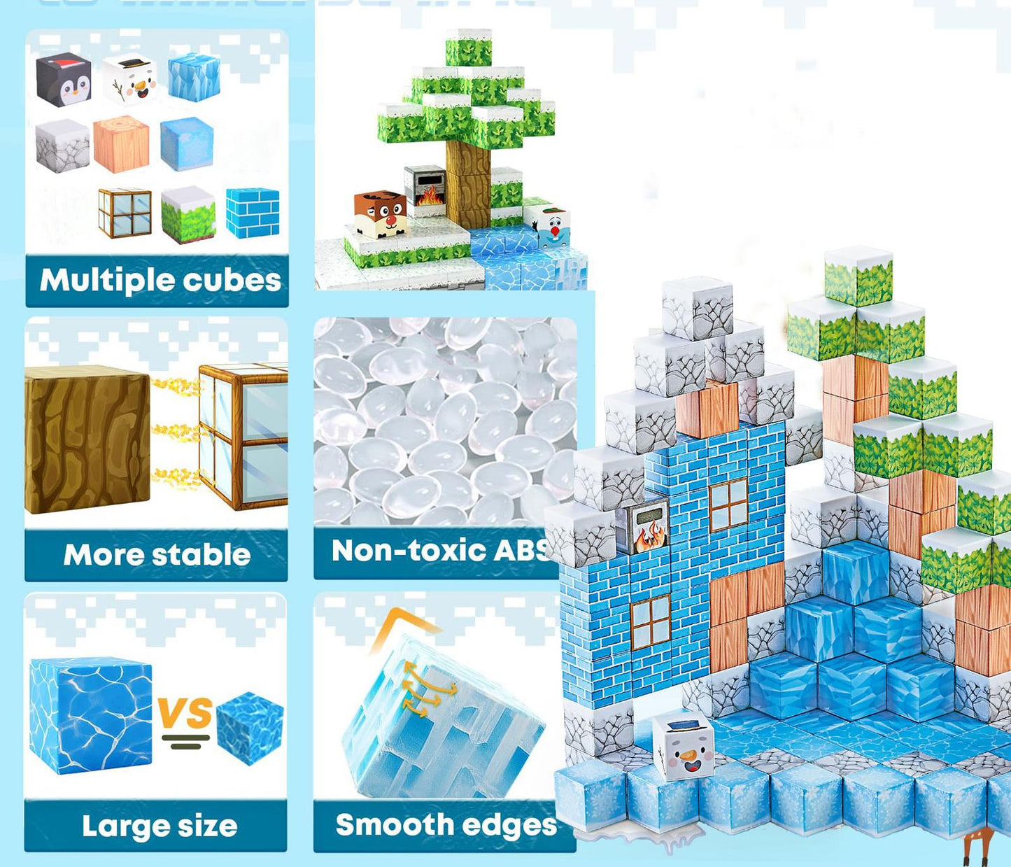 Magnetic Construction Blocks Set, 124 Pieces, Ages 3+