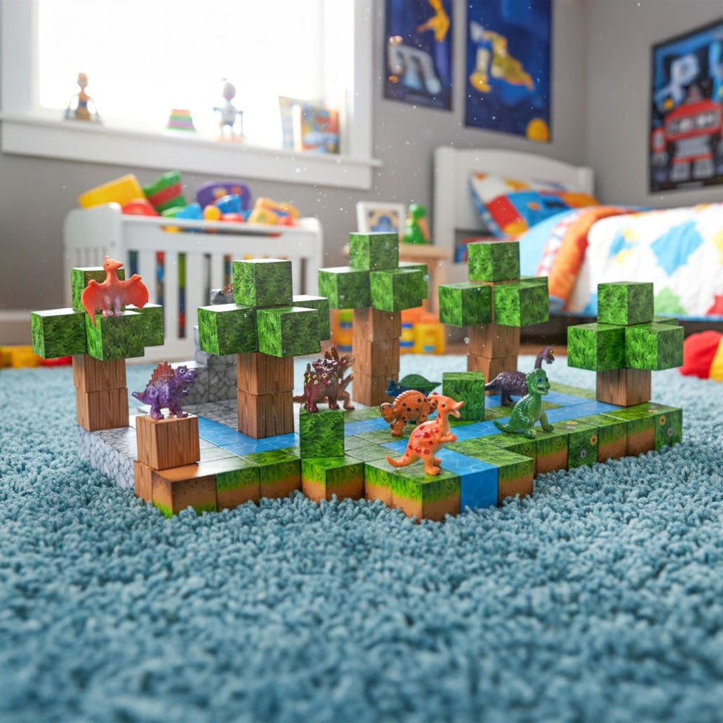 Magnetic Construction Blocks Set, 142 Pieces, Dinosaur Figures