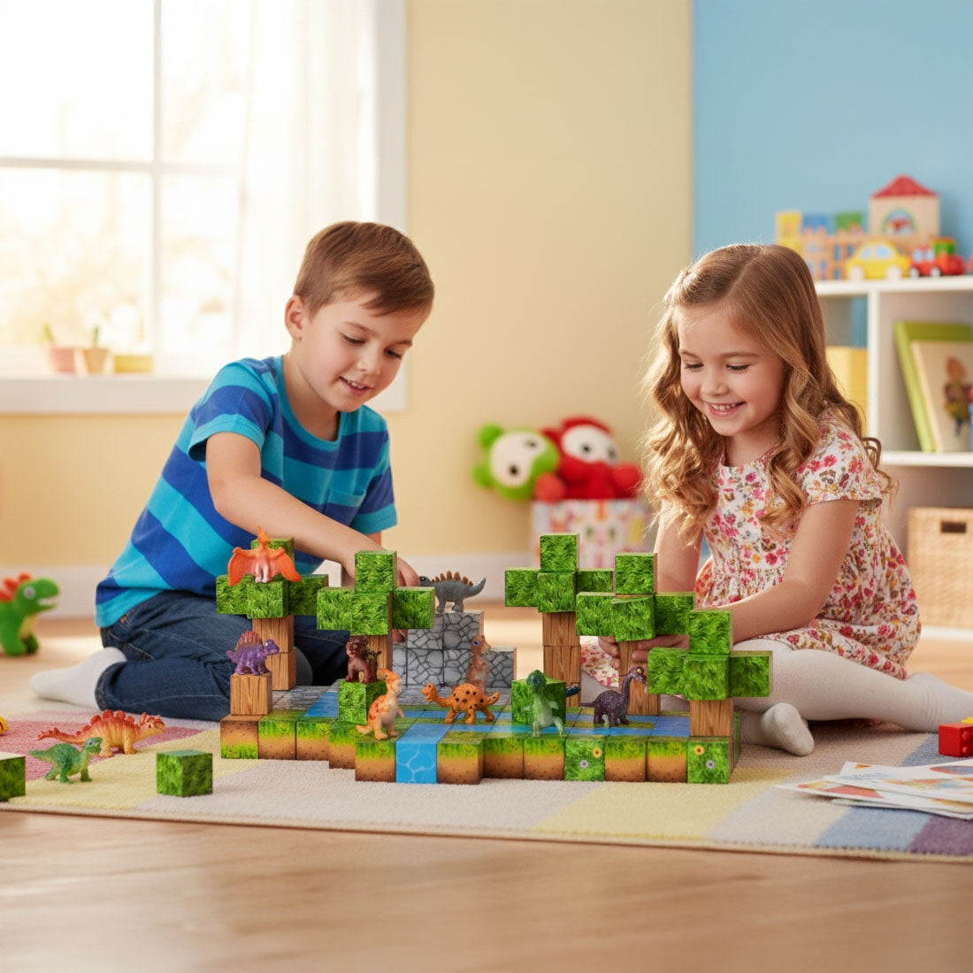 Magnetic Construction Blocks Set, 142 Pieces, Dinosaur Figures