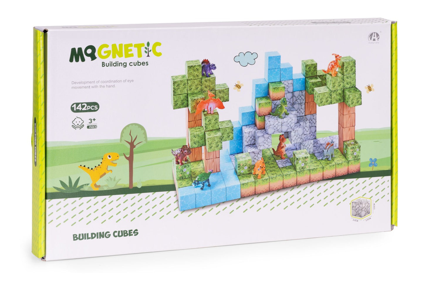 Magnetic Construction Blocks Set, 142 Pieces, Dinosaur Figures
