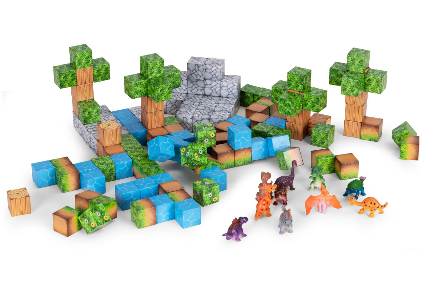 Magnetic Construction Blocks Set, 142 Pieces, Dinosaur Figures