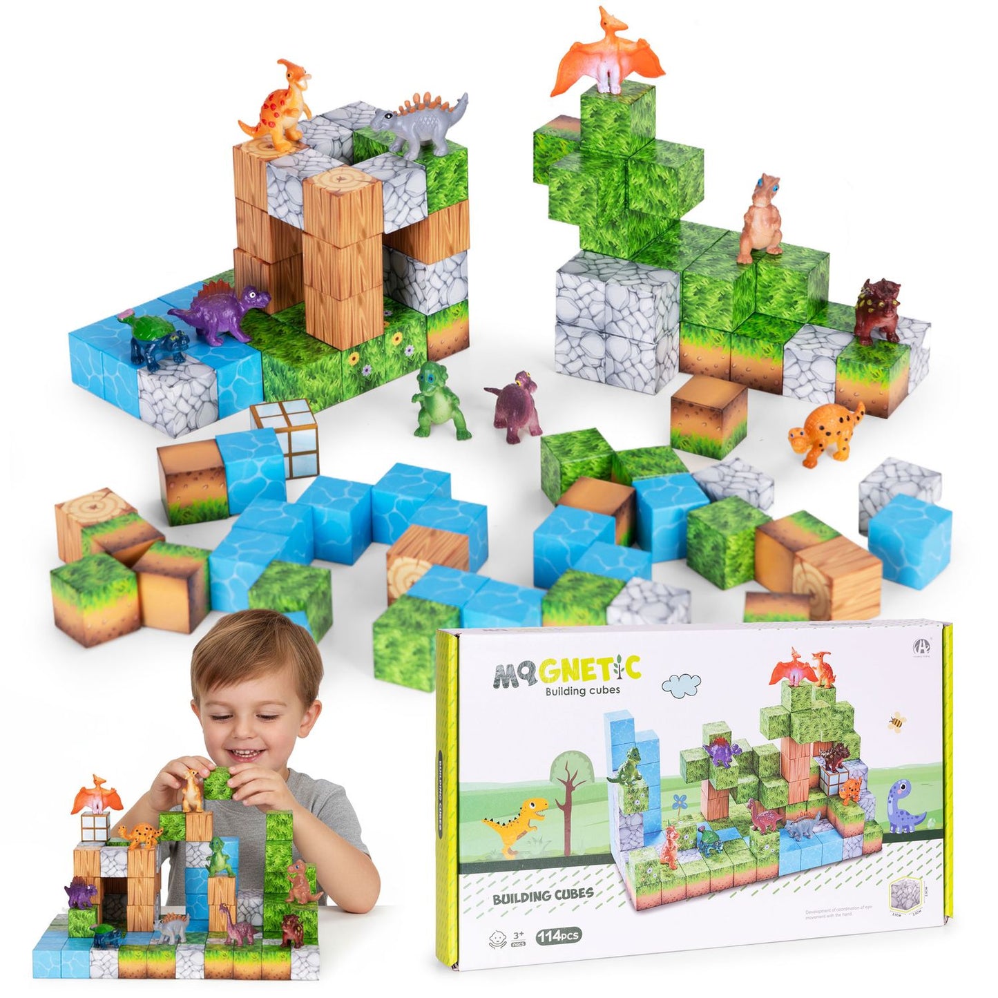 Magnetic Dinosaur Building Blocks Set, 114 Pieces