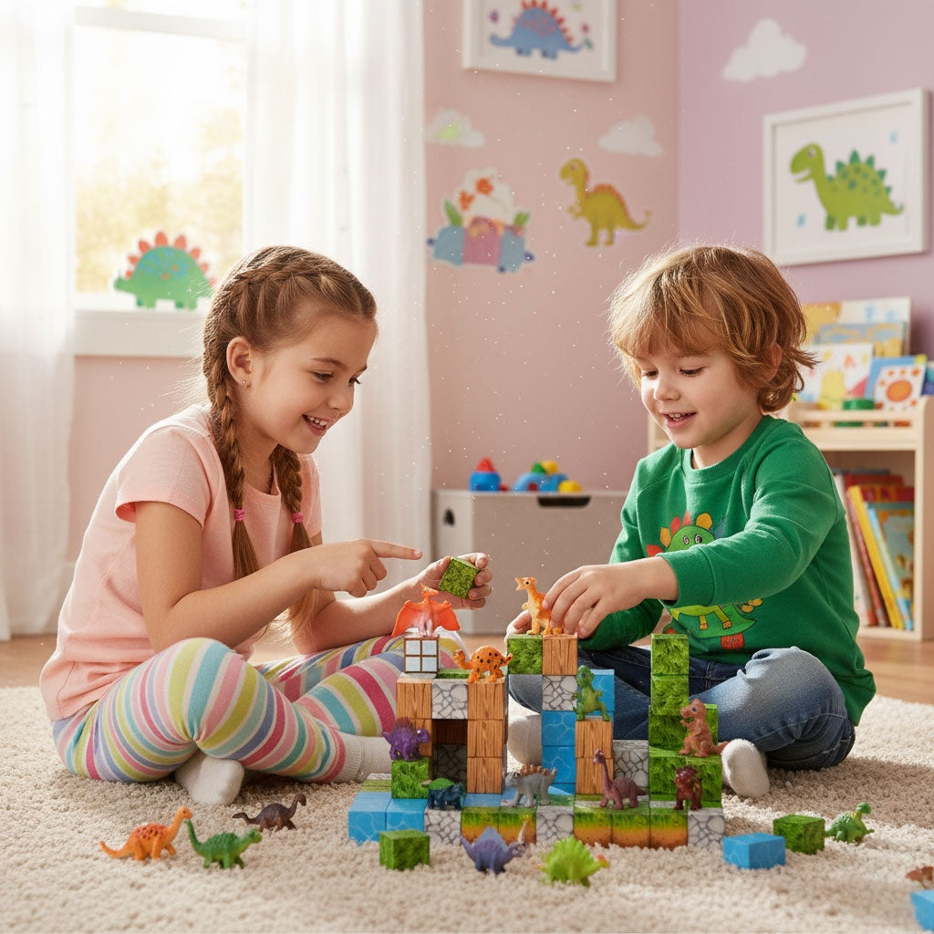 Magnetic Dinosaur Building Blocks Set, 114 Pieces
