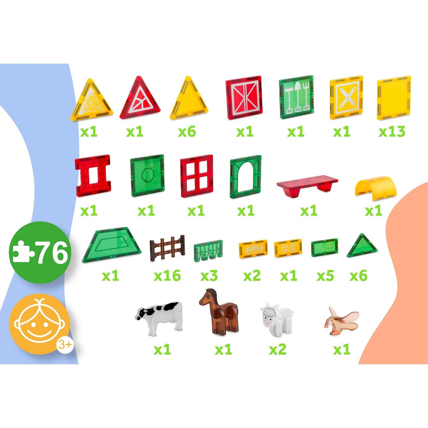 Magnetic Educational Building Blocks Set – 76 Pieces