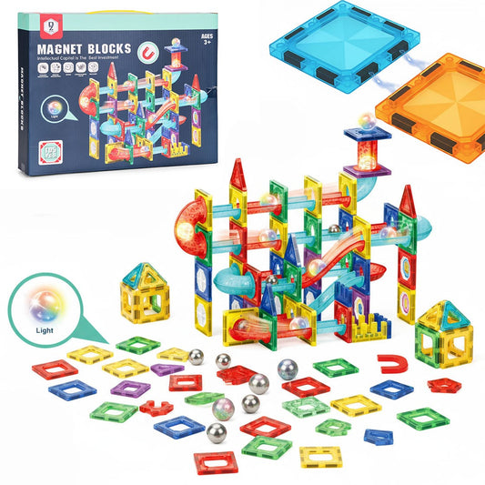 Magnetic LED Marble Run Blocks, 105 Pieces, Ages 3+
