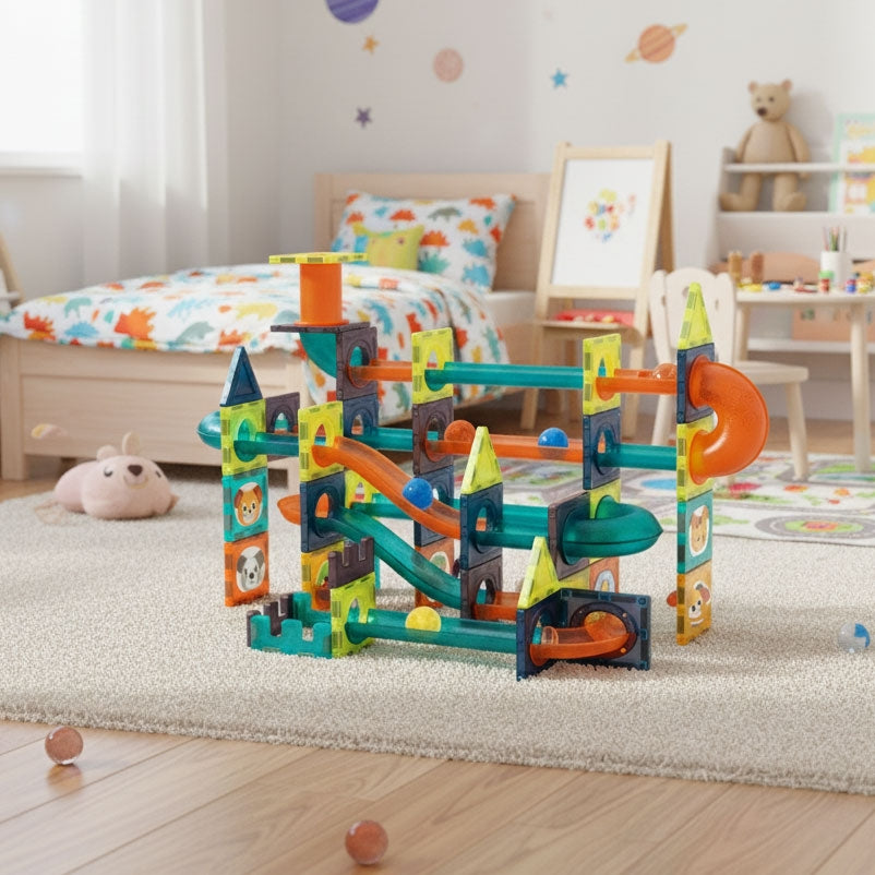 Magnetic LED Marble Run Blocks, 105 Pieces, Ages 3+