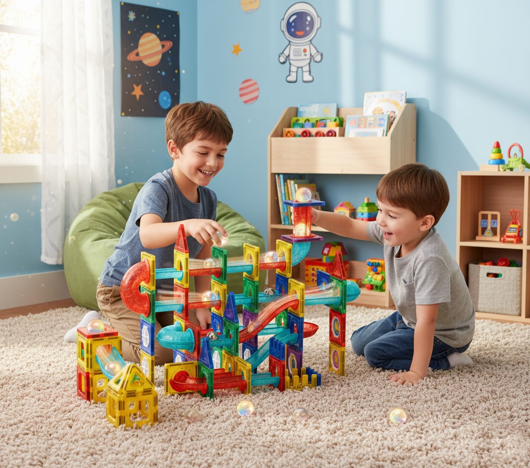 Magnetic LED Marble Run Blocks, 105 Pieces, Ages 3+
