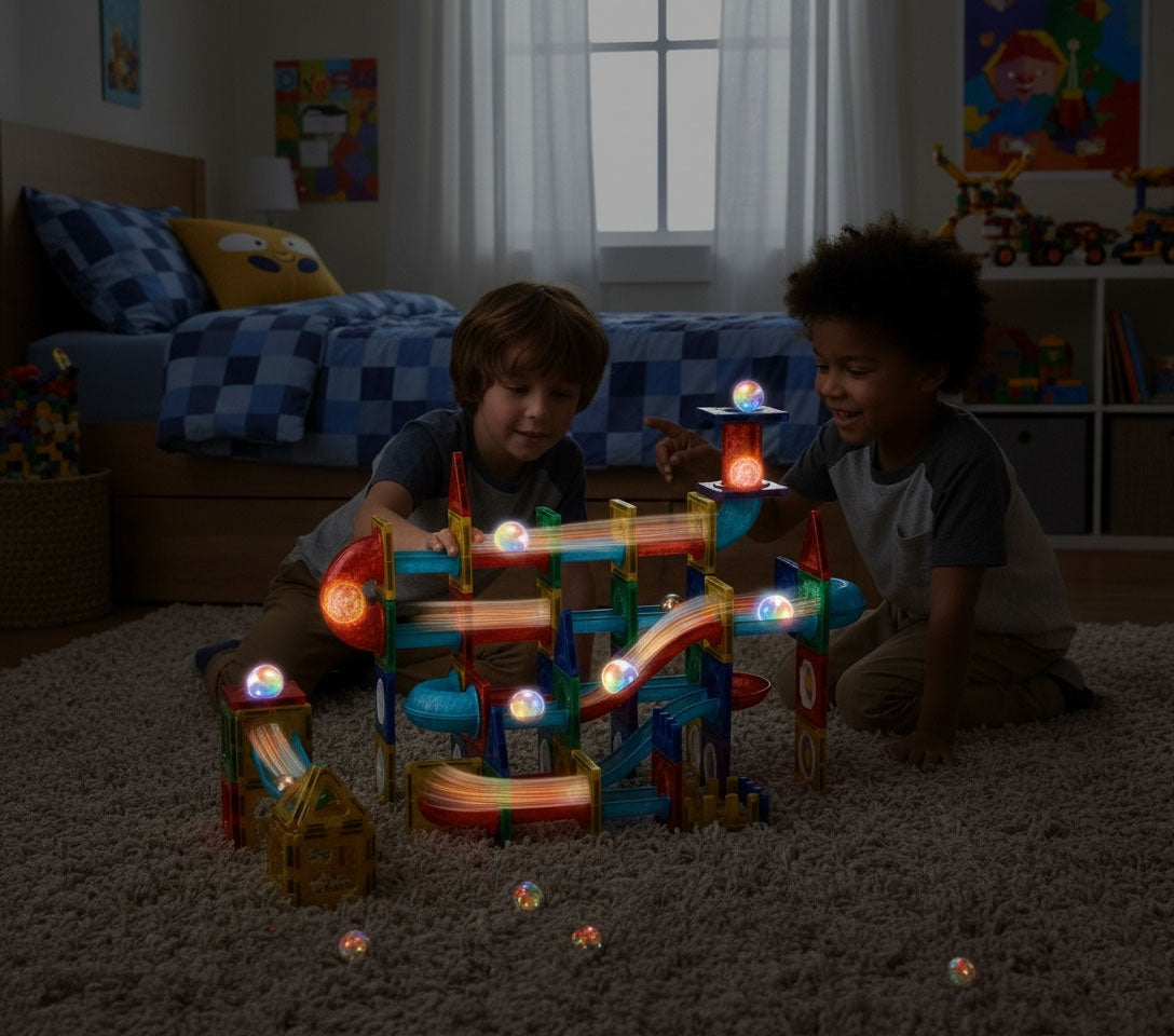 Magnetic LED Marble Run Blocks, 105 Pieces, Ages 3+