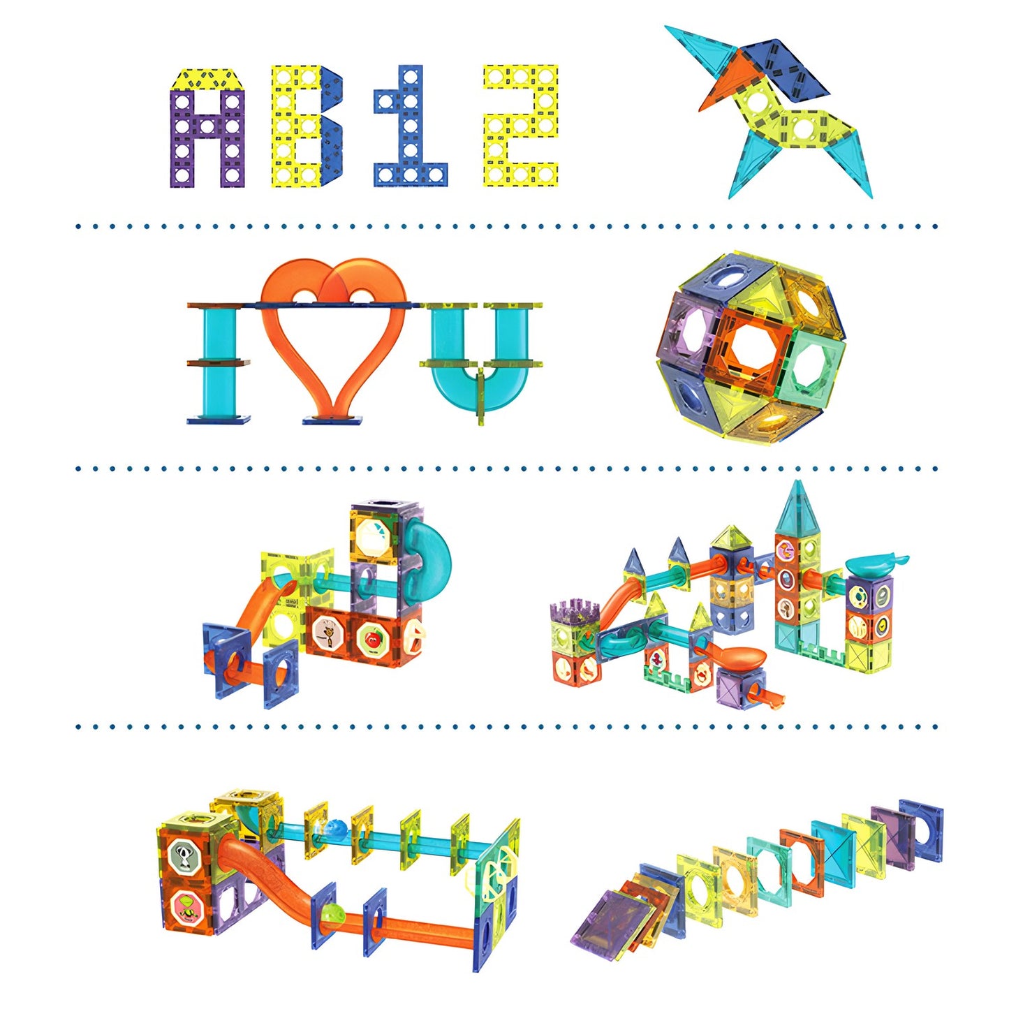 Magnetic LED Marble Run Blocks, 105 Pieces, Ages 3+
