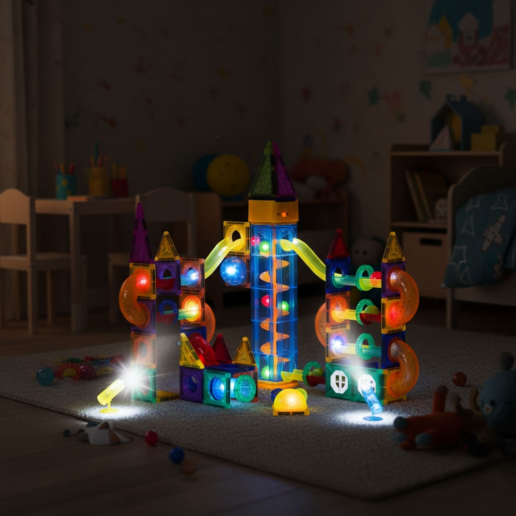 Magnetic LED Marble Run Blocks – 134 Pieces, Ages 3+