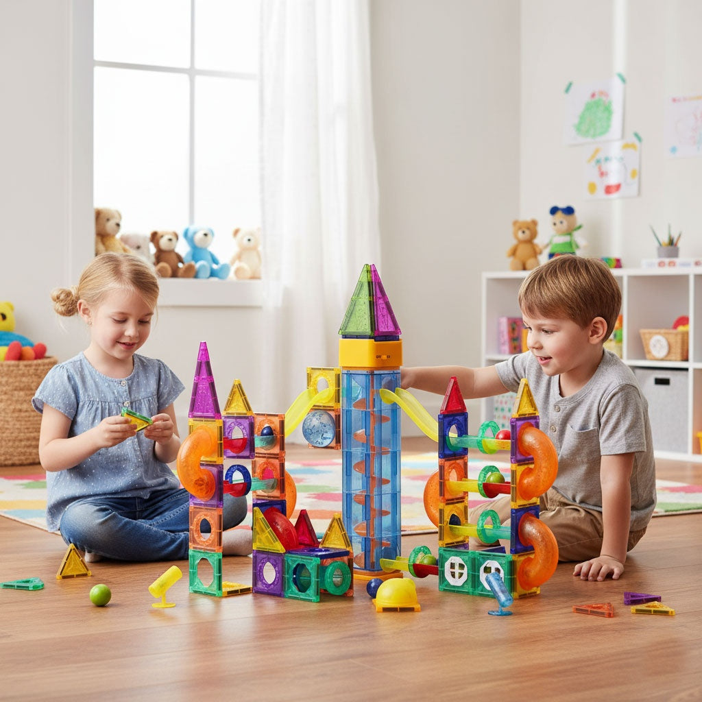 Magnetic LED Marble Run Blocks – 134 Pieces, Ages 3+
