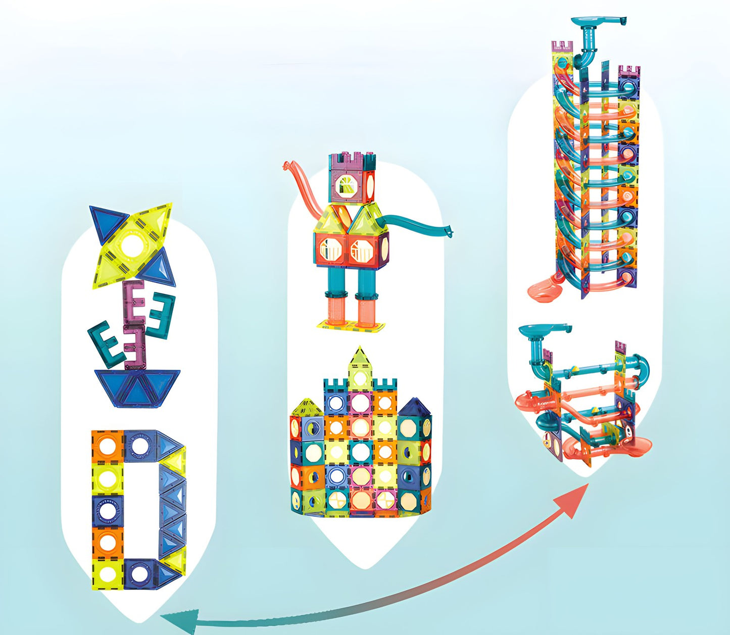 Magnetic LED Marble Run Set – 166 Pieces, 3D Building