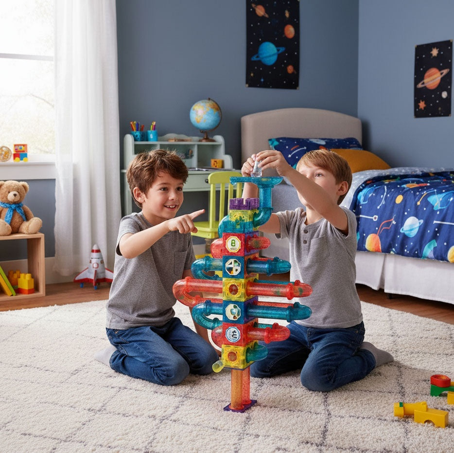 Magnetic LED Marble Run Set – 166 Pieces, 3D Building