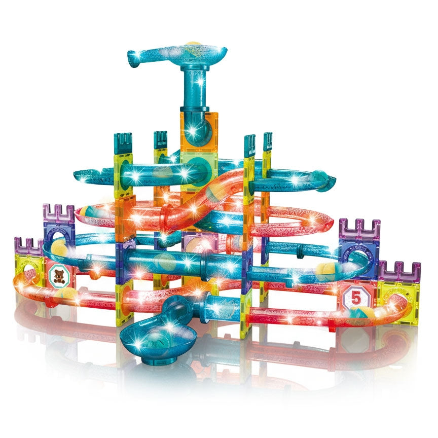 Magnetic LED Marble Run Set – 166 Pieces, 3D Building