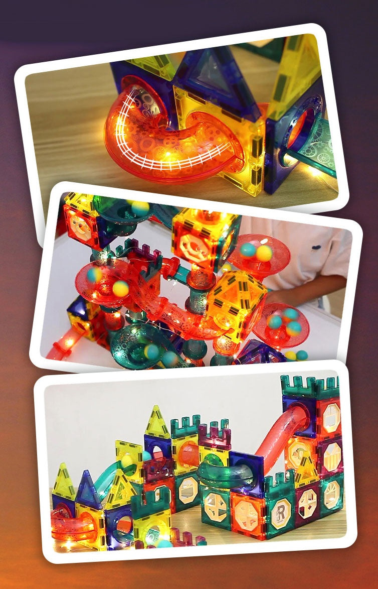 Magnetic LED Marble Run Set – 166 Pieces, 3D Building
