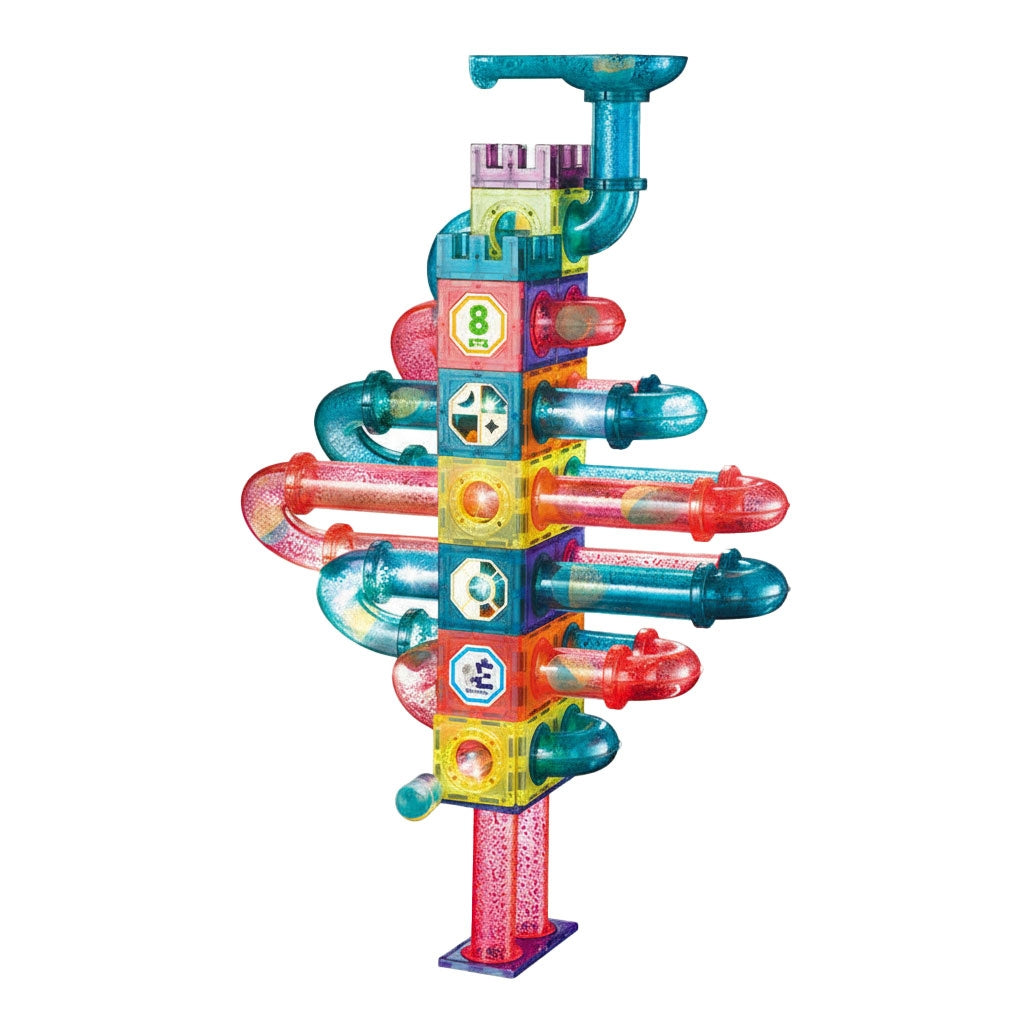 Magnetic LED Marble Run Set – 166 Pieces, 3D Building