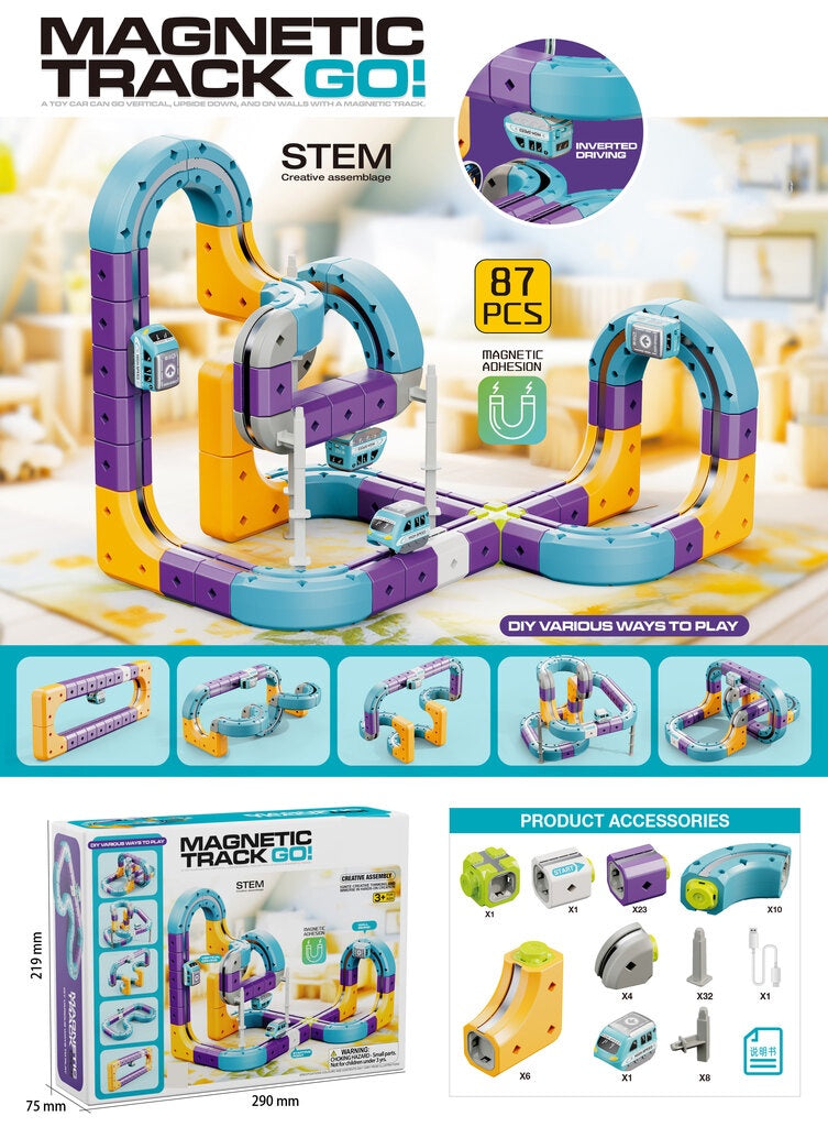 Magnetic Race Track Building Set with Car, 87 Pieces